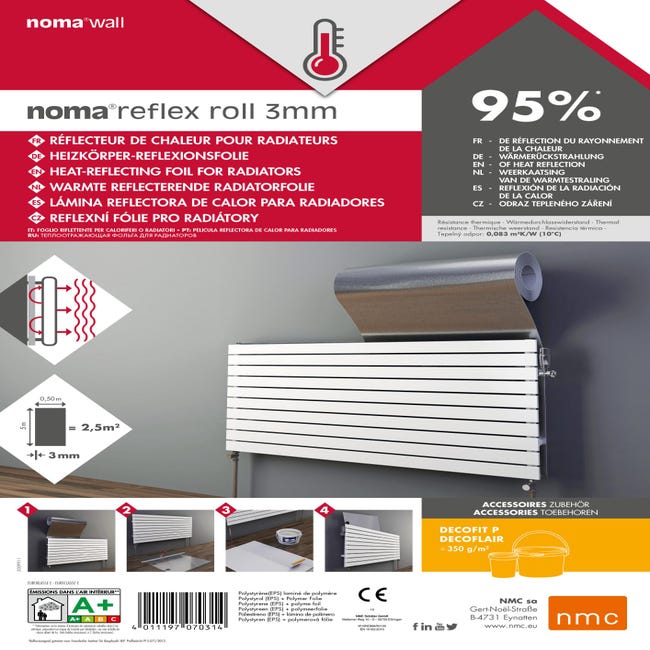 Rouleau isolant autocollant radiateur Noma®Reflex Roll 3mm 0,50x5m