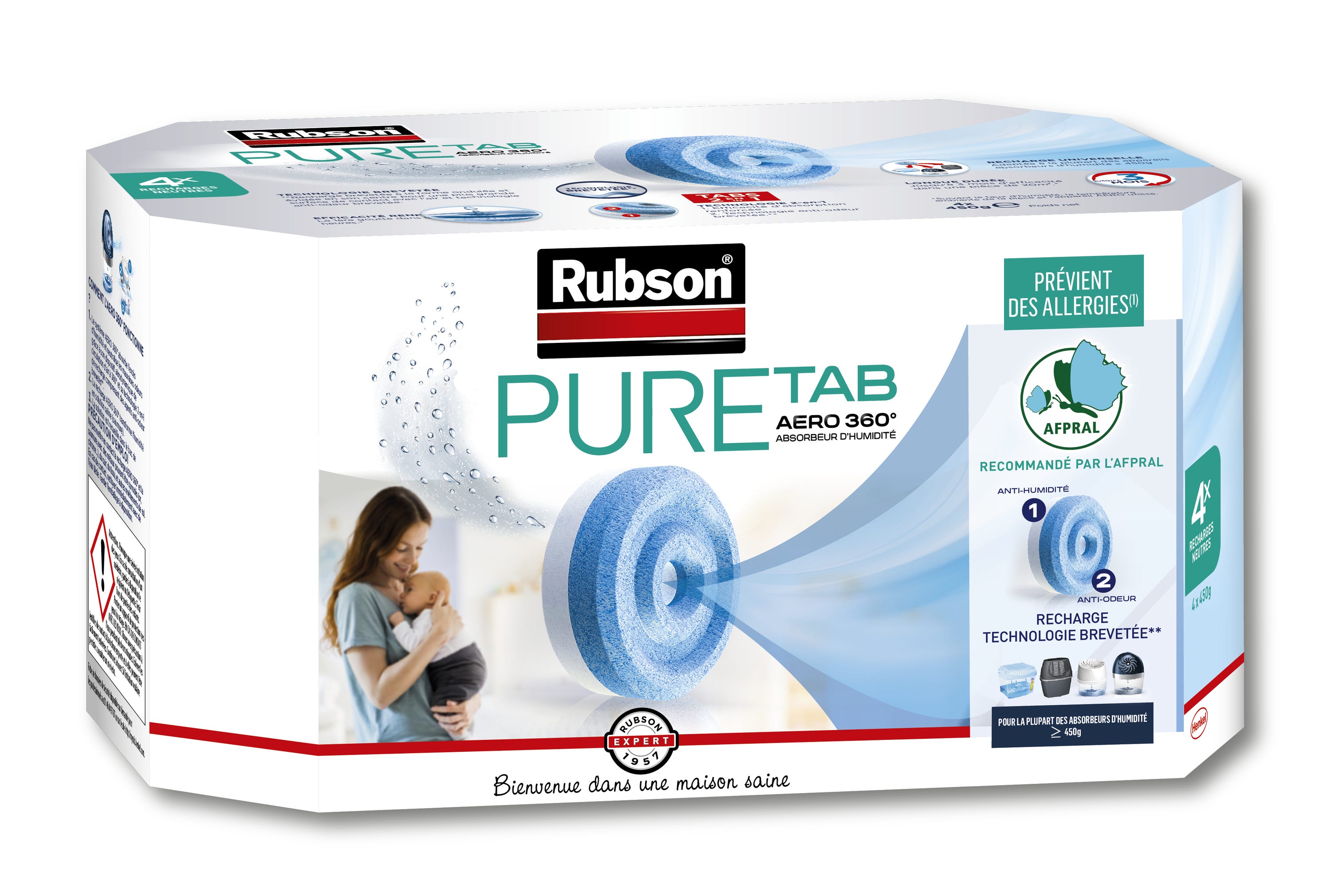 Lot de 4 recharges tablette pour absorbeur d'humidité RUBSON Aéro 360° 20  m²