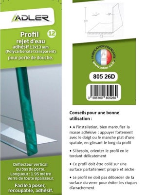 STEIGNER Joint de douche pour paroi en verre, 80cm, vitre 5/6 / 7 mm, joint  d'étanchéité droit PVC, UK21 : : Bricolage