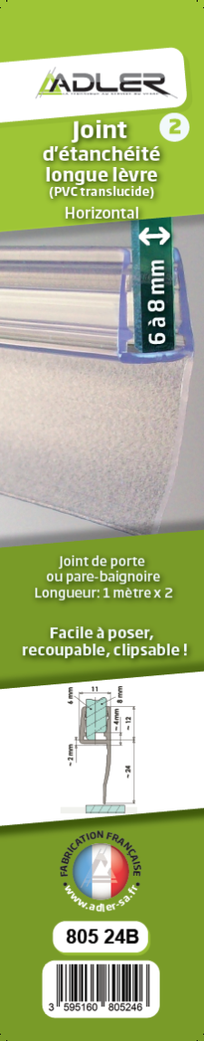 Baguette PVC joint double lèvre Bas de porte de douche - Longueur 1M
