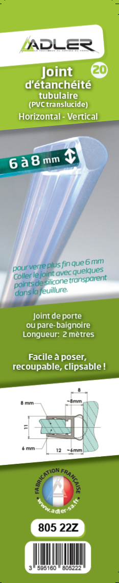 STEIGNER Joint de douche pour paroi en verre, 201cm, vitre 6/7/8mm, joint  d'étanchéité