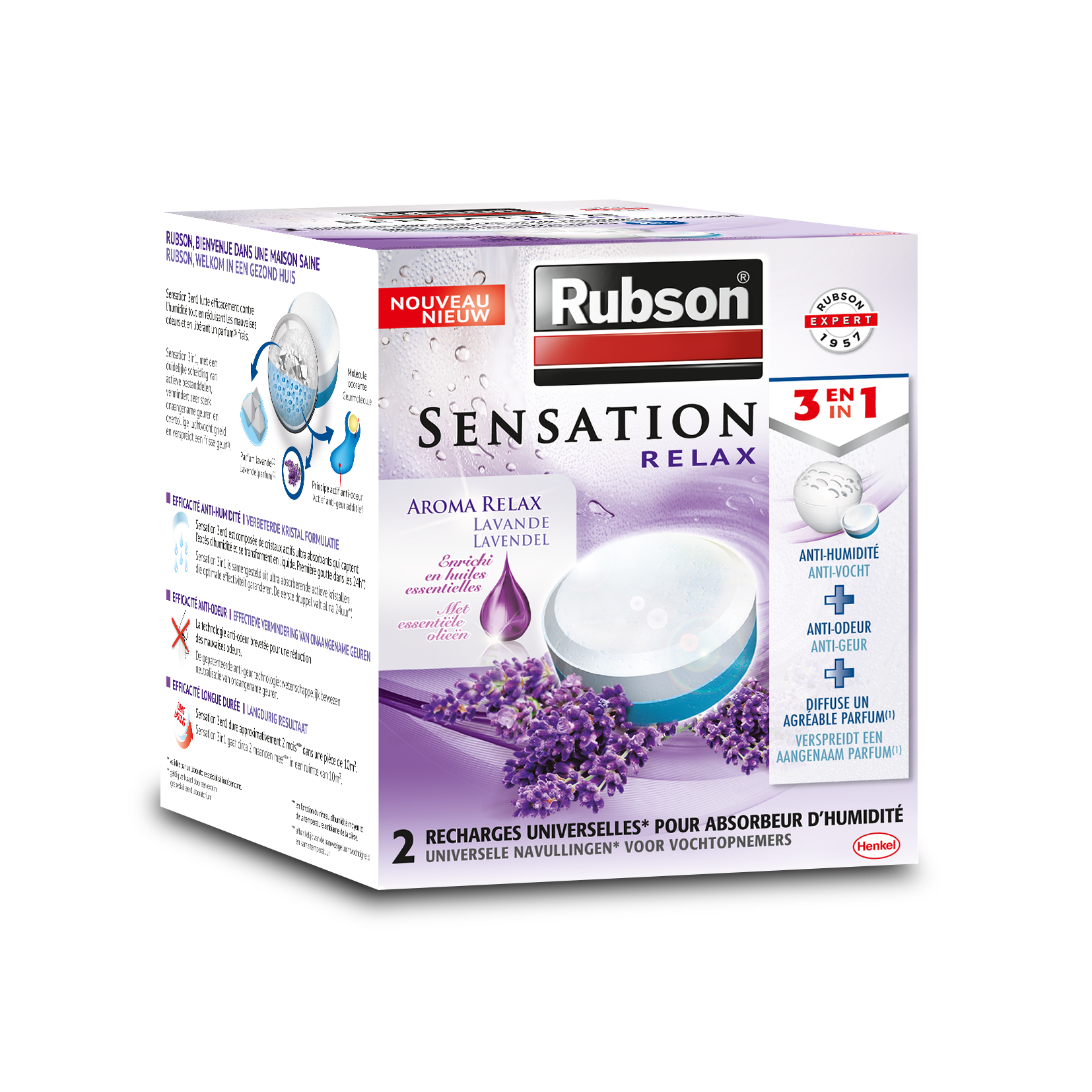 Rubson Absorbeur d'Humidité Sensation Pure Efficace contre les Allergies  avec un Lot de 2 Recharges Parfumées Sensation Energy