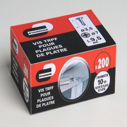 Boîte de 200 vis acier STANDERS, Ø3.5 x L.9.5 mm