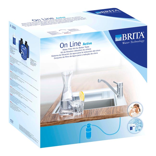 Brita Filtre à eau sous évier Kit d'installation : Filtre cartouche brita  P1000, tête de filtrage, tuyaux, ventiladapter. d'angle avec Brita  Indicateur de changement de filtre : : Bricolage