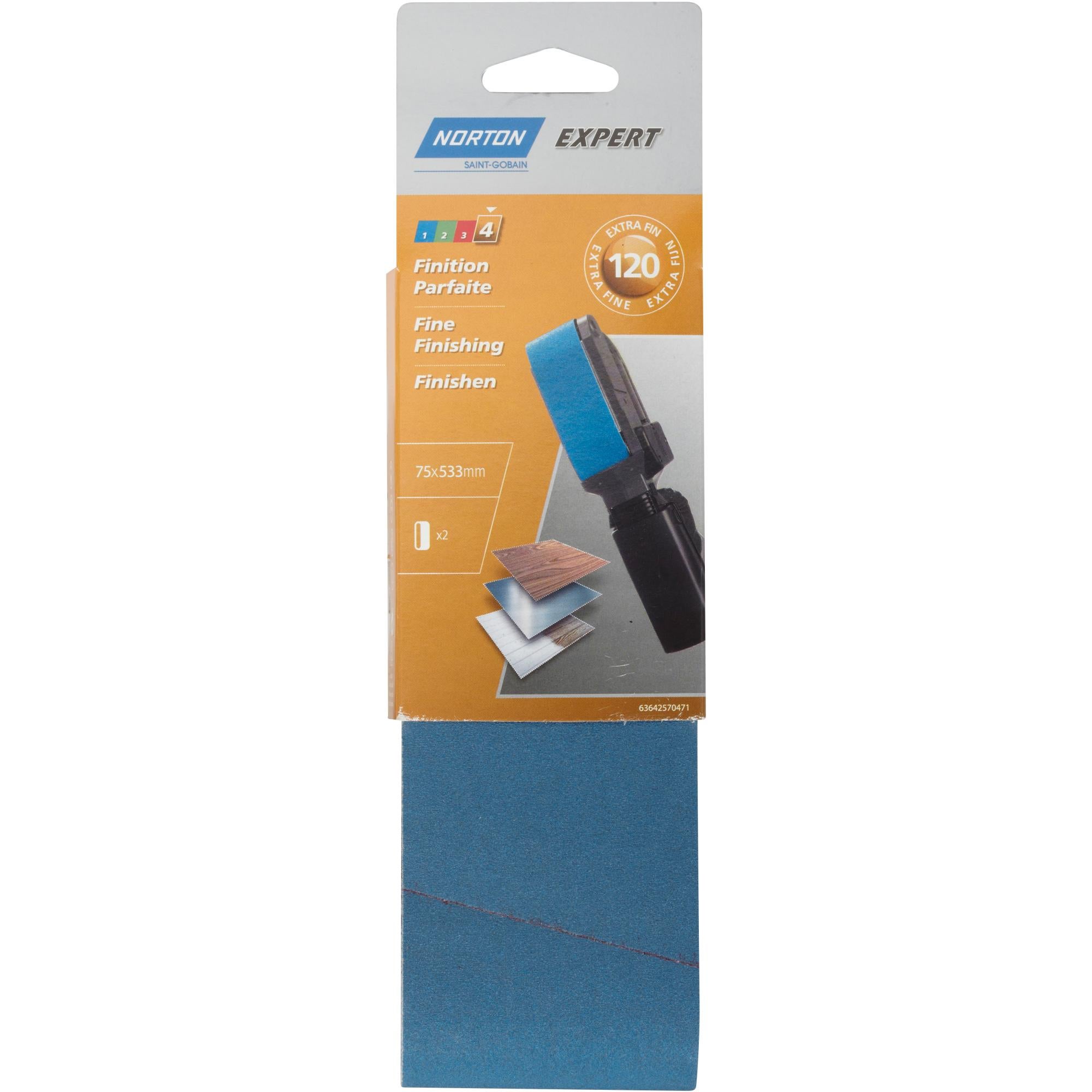 Lot de 2 bandes abrasives NORTON, 75 x 533 mm, grains 120 Leroy Merlin
