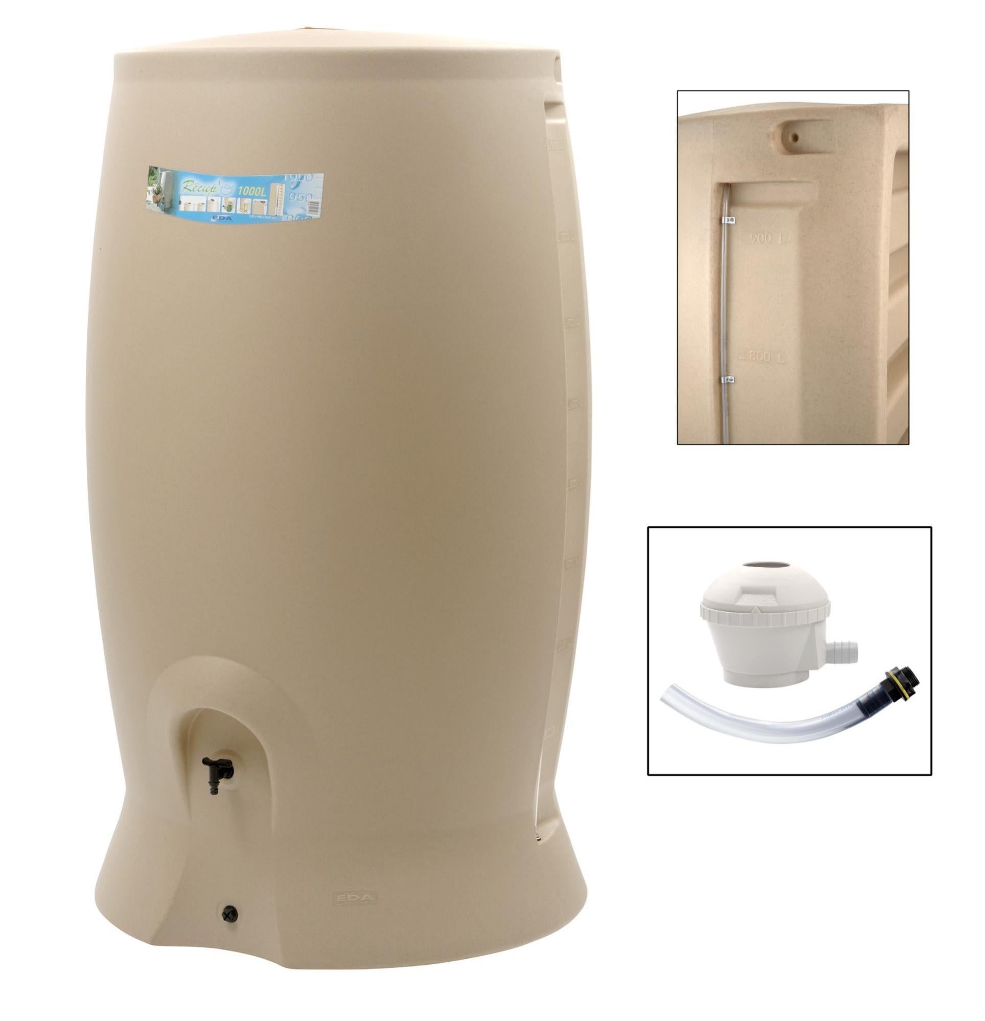 Récupérateur D'eau Et Collecteur Aérien EDA Cylindrique Beige , 1000 L ...