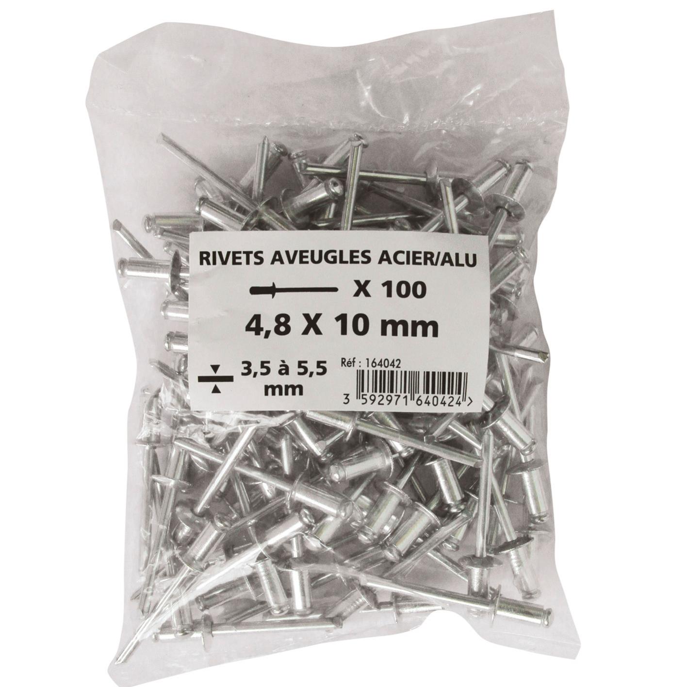 Lot de 100 rivets aluminium et acier Diam.4.8 x H.18 mm Leroy Merlin