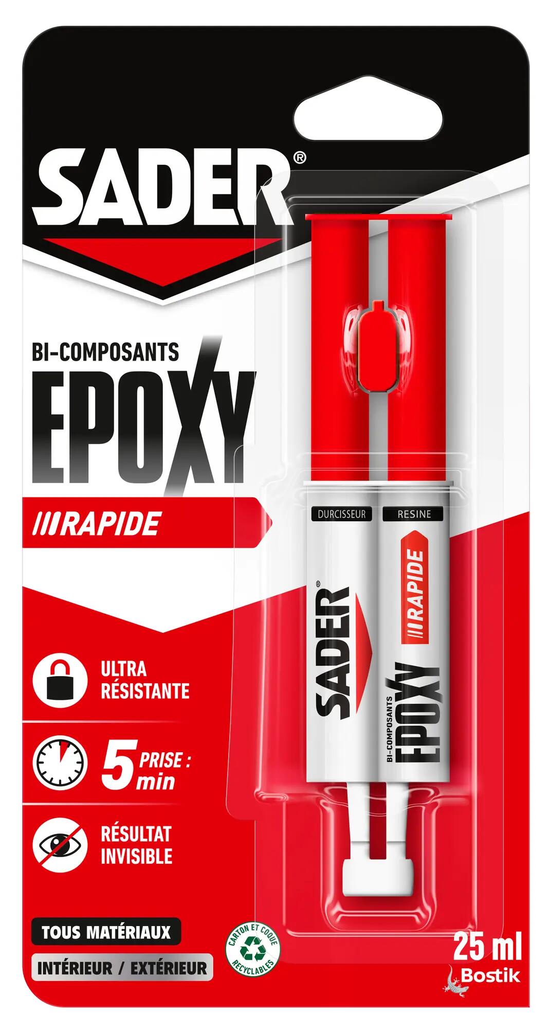 Colle réparation Epoxy bi-composants rapide SADER, 25ml