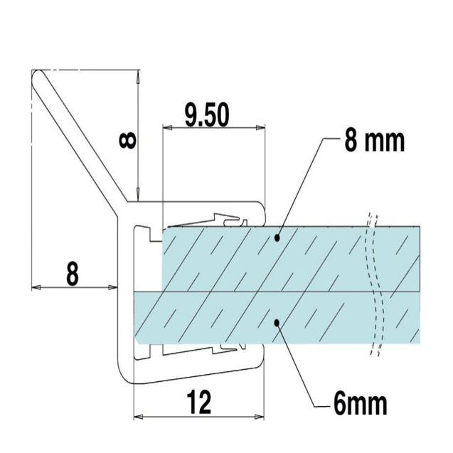 Joint d'étanchéité vertical de douche, 205 cm, transparent pour verre 6-8  mm