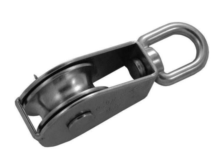 Sprenger Poulie Inox Pour Câble - Réa Simple Avec Manille, Charge 162 Kg, Roulement à Billes, Longueur 70 Cm