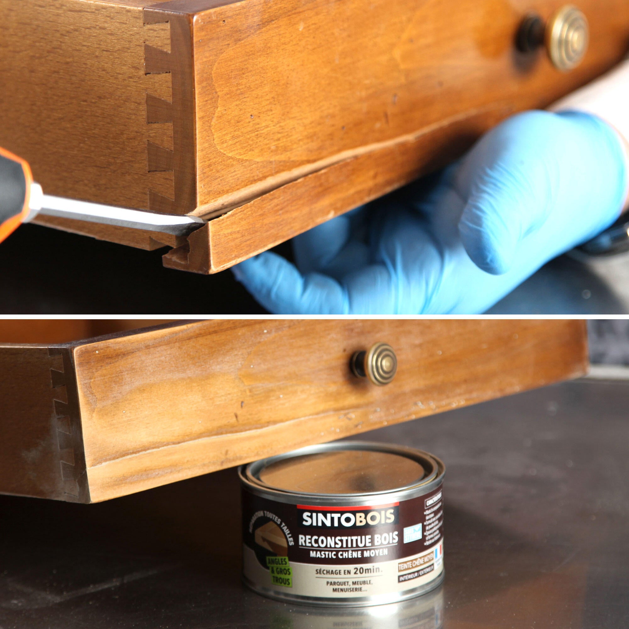 Réparer un meuble avec mastic ou pâte à bois