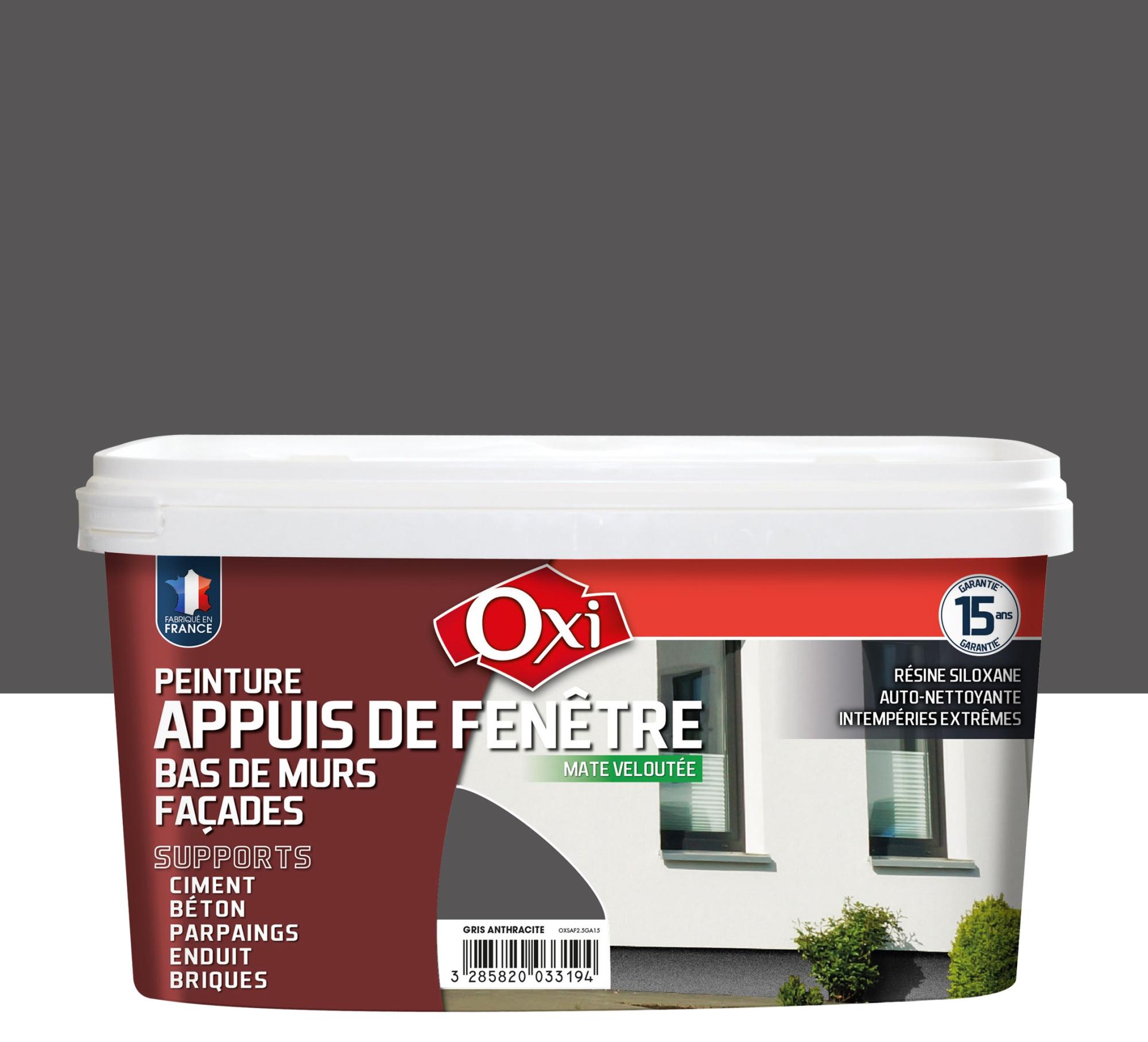 Peinture extérieure appui de fenêtre Mate velouté OXI gris anthracite mat 2.5l Leroy Merlin