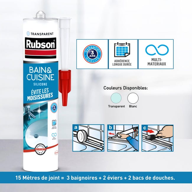 Silicone anti-moisissures transparent RUBSON : la cartouche de 280