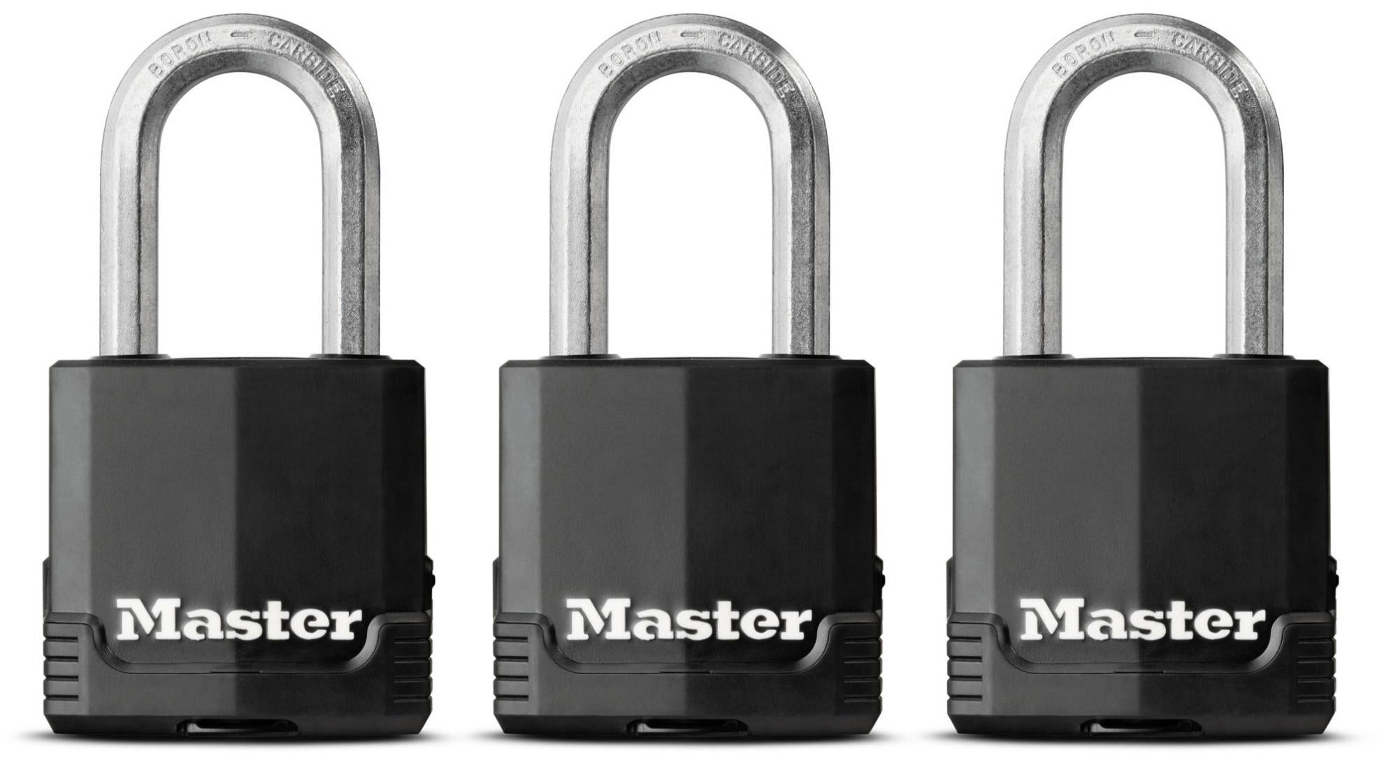 3x argent Master Lock Excell Extérieur Cadenas M 5 trilf niveau 9 Sécurité 4 clés 
