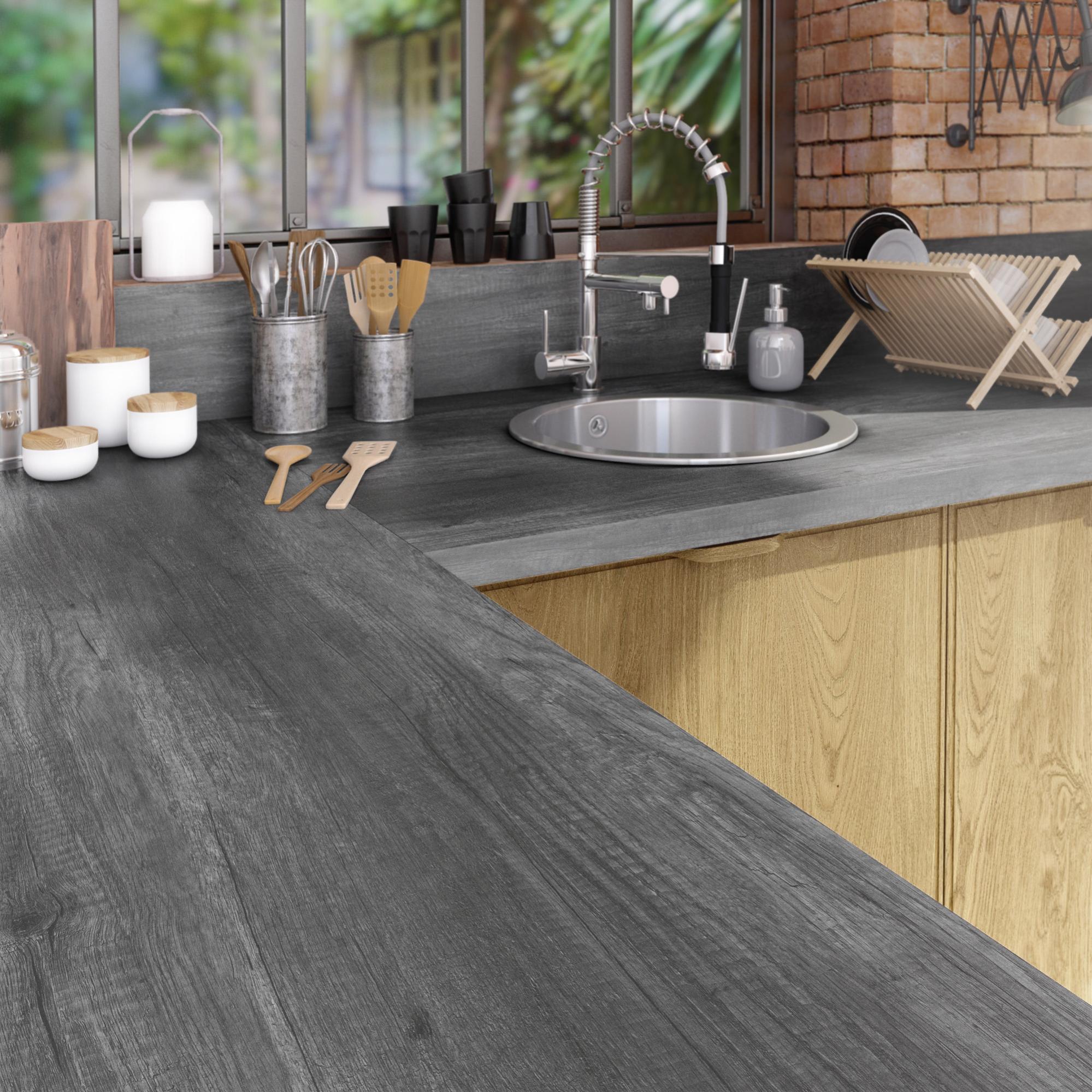 Plan de travail stratifié Planky noir Mat L.315 x P.65 cm, Ep.38 mm Leroy Merlin