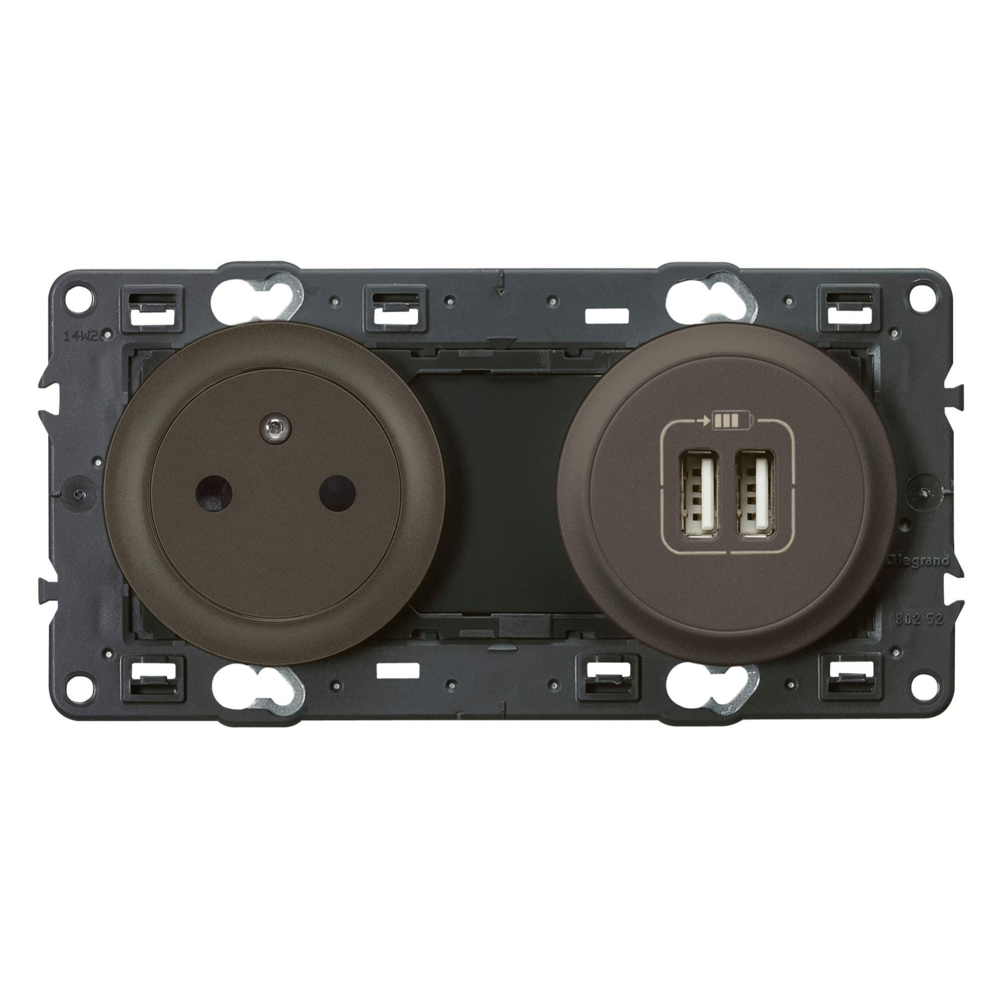 Legrand - Prise Céliane Surface + chargeur USB avec plaque + boite 1 poste  - titane : : Bricolage