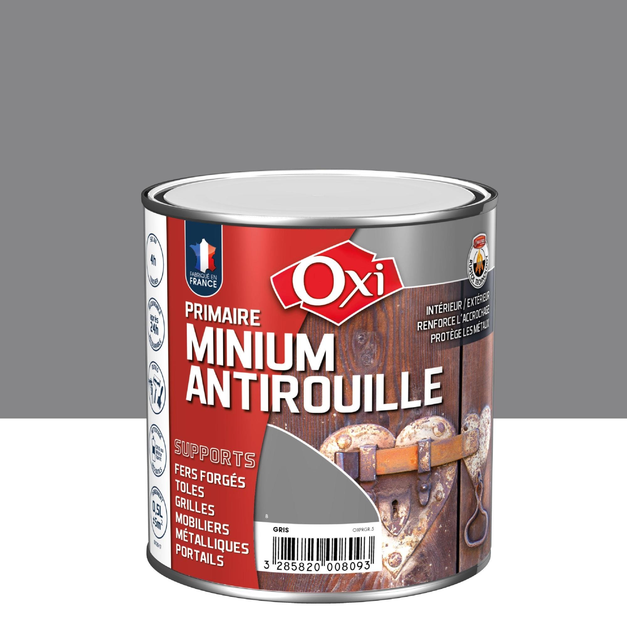 Primaire antirouille intérieur / extérieur Minium OXI, gris, 0.5 l
