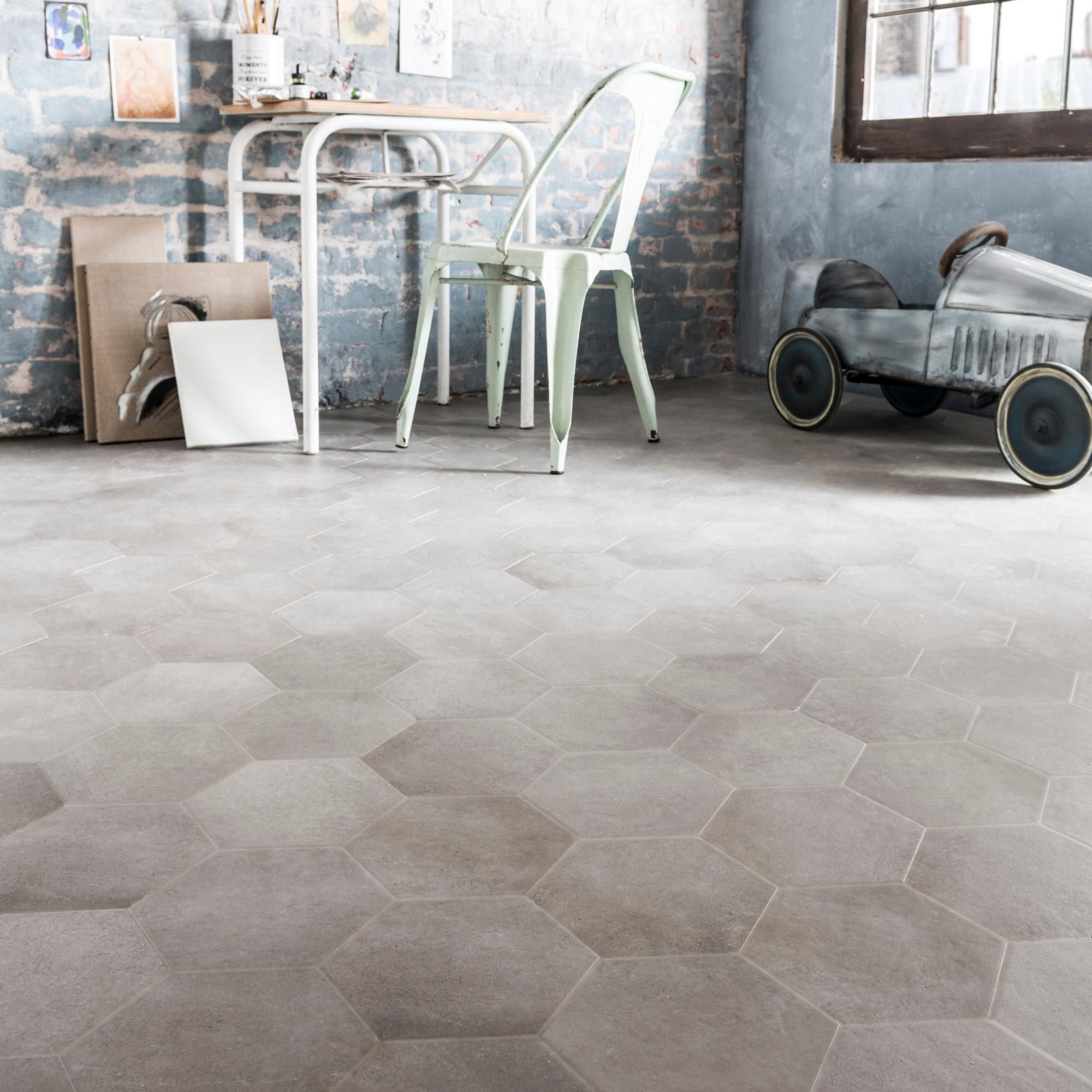 Carrelage sol mur effet ciment gris ciment Time l.18.2 x L.21 cm