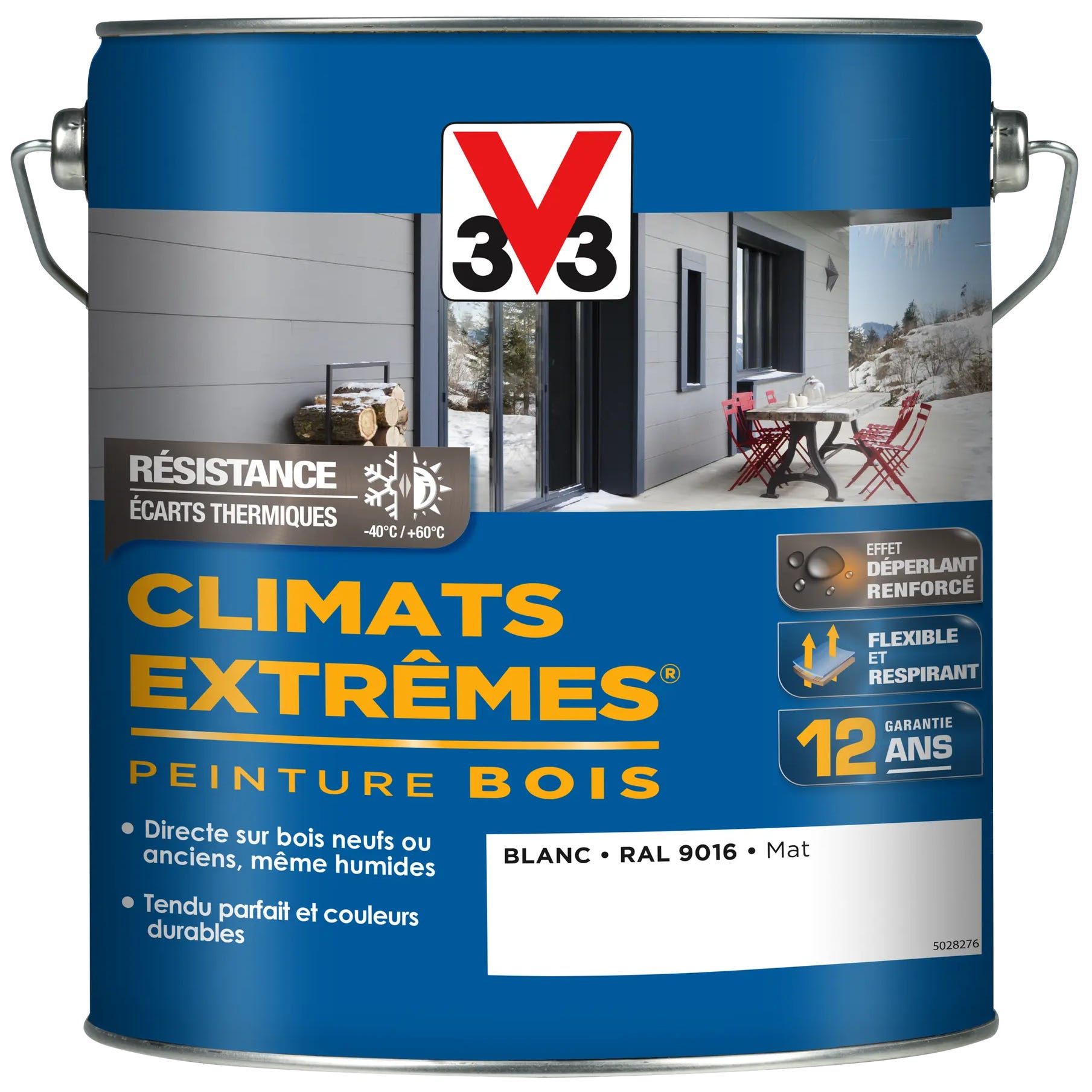 Peinture bois extérieur Climats extrêmes® V33, blanc mat 5 l