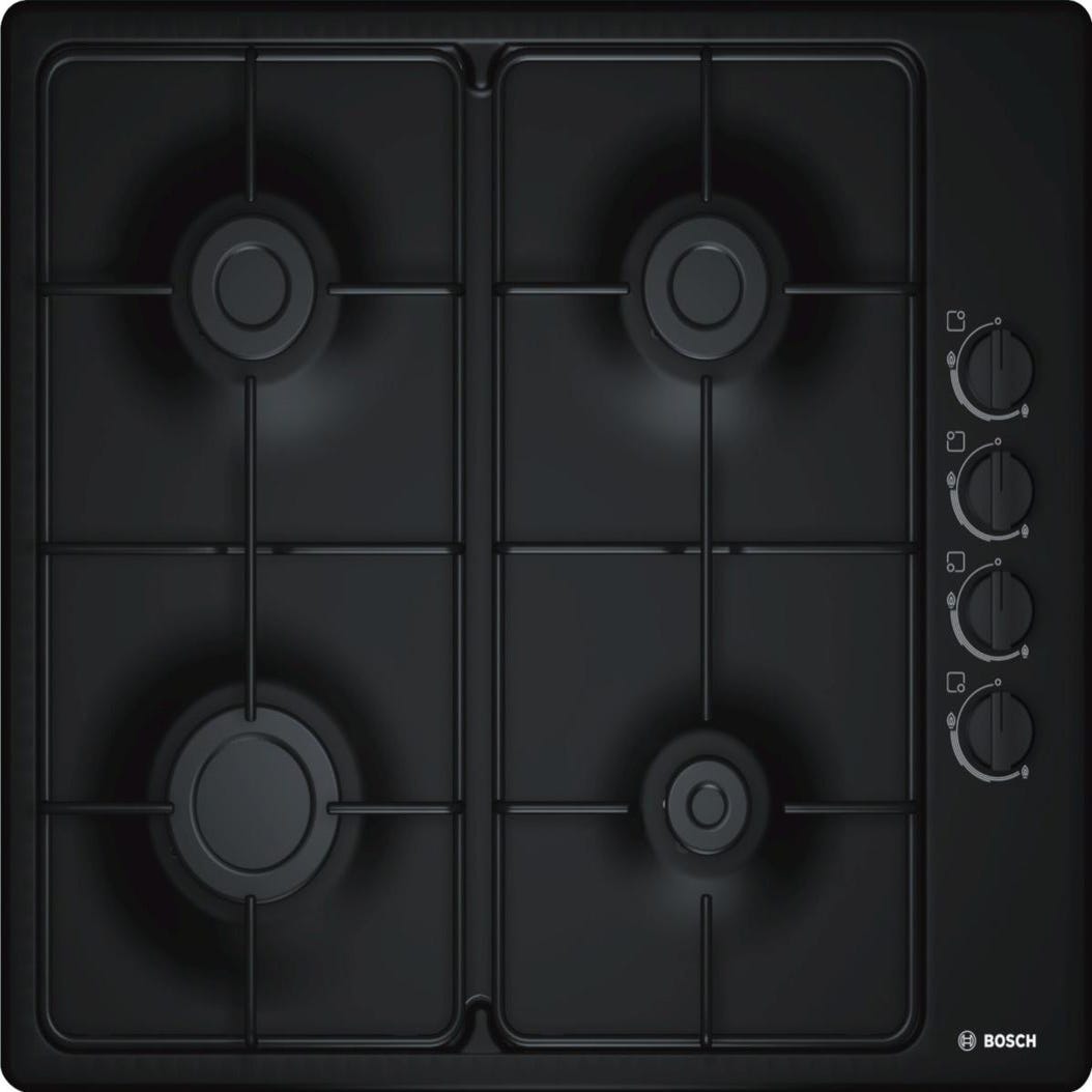 Plaque de cuisson gaz 4 foyers, noir, BOSCH PBP6B6B80