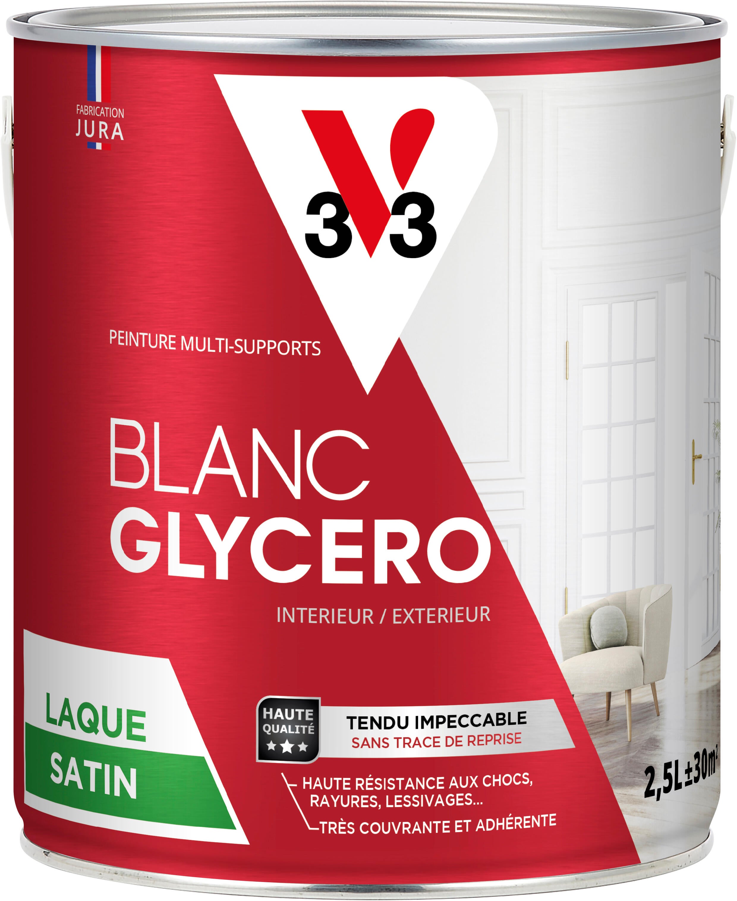 Peinture laque - Blanc - Glycéro - 0.5 L - Aspect satiné - BATIR
