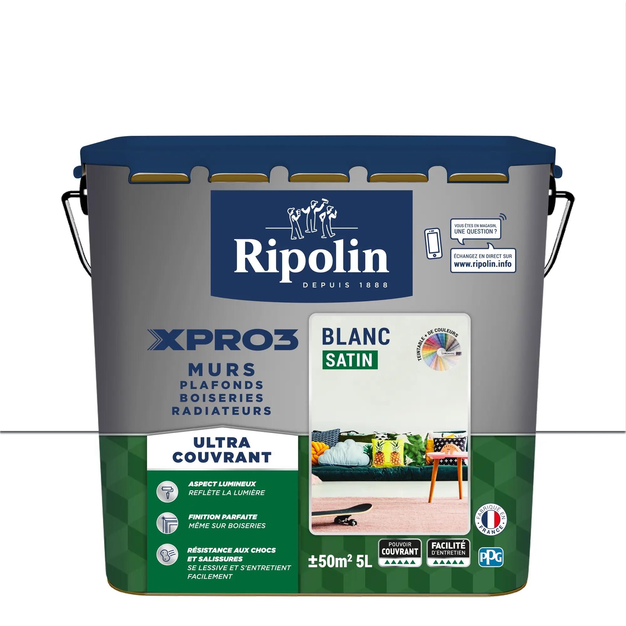 Peinture Bois Extérieur / Intérieur Xpro3 Ripolin, Blanc Satiné 0.5 L à  Prix Carrefour