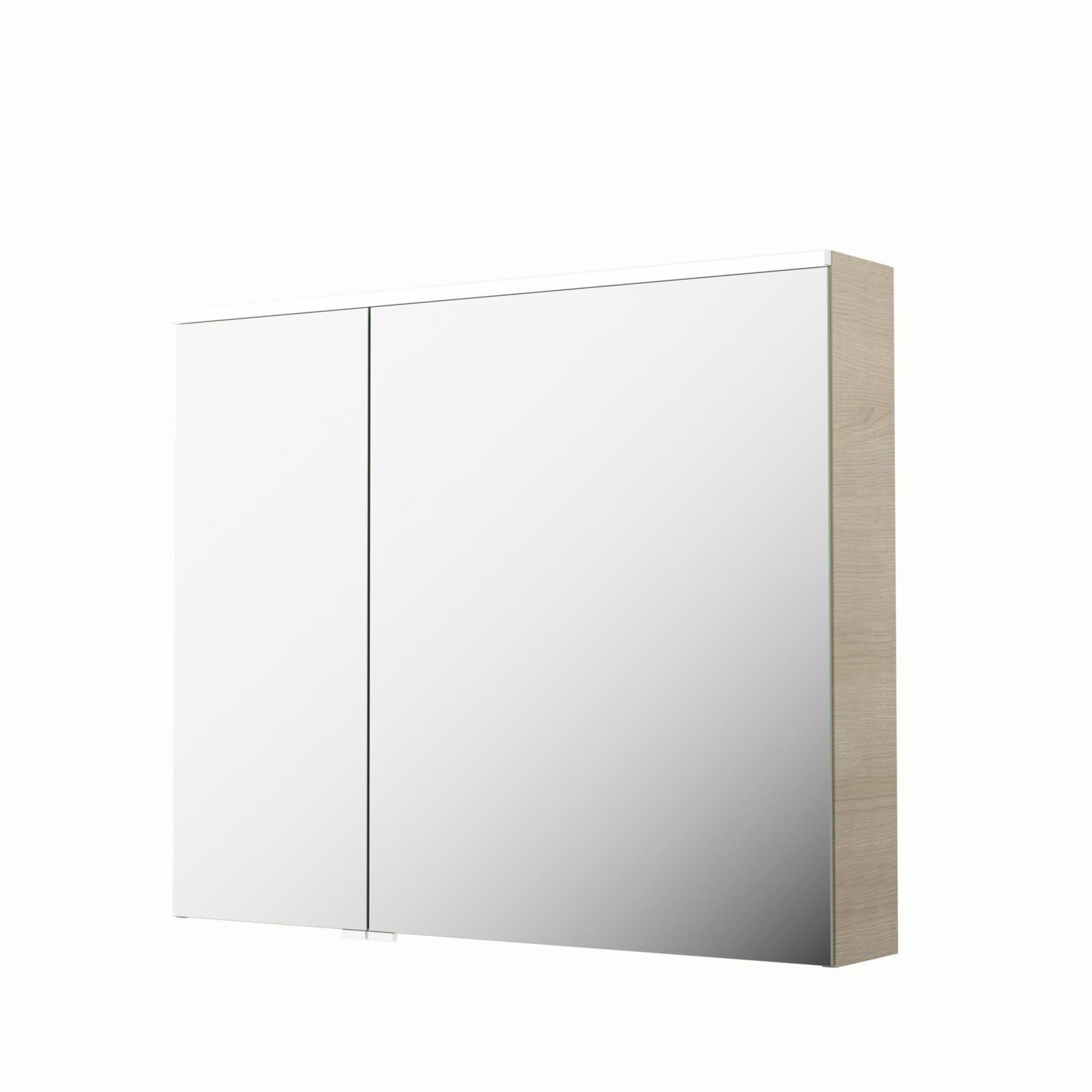 Armoire de toilette lumineuse l. 90 cm, imitation chêne naturel, SENSEA