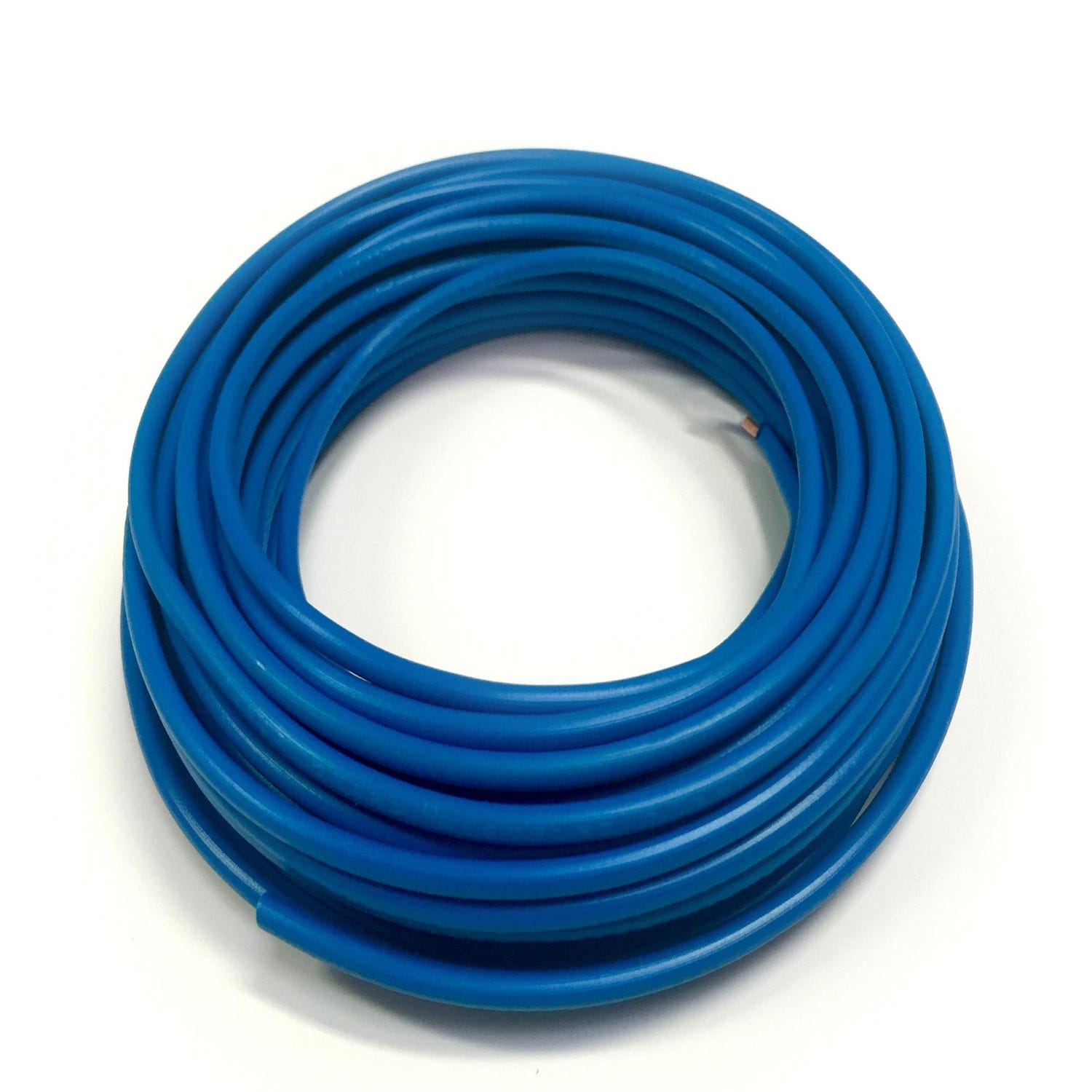 Fil électrique 1.5 mm² h07vu, en couronne de 100M bleu