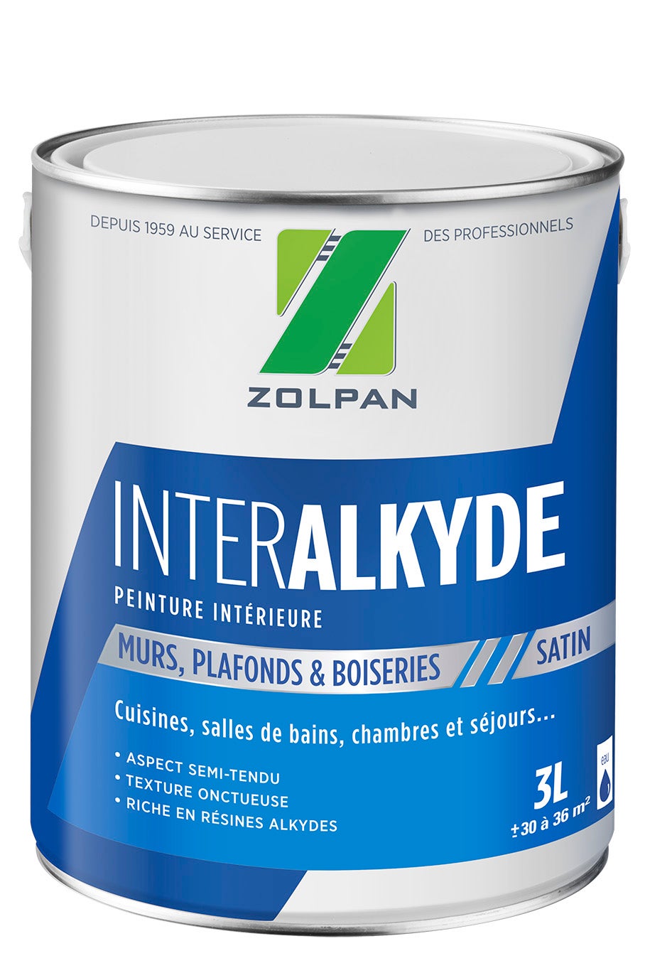 Peinture mur, plafond blanc satin ZOLPAN Inter alkyde 3L Leroy Merlin