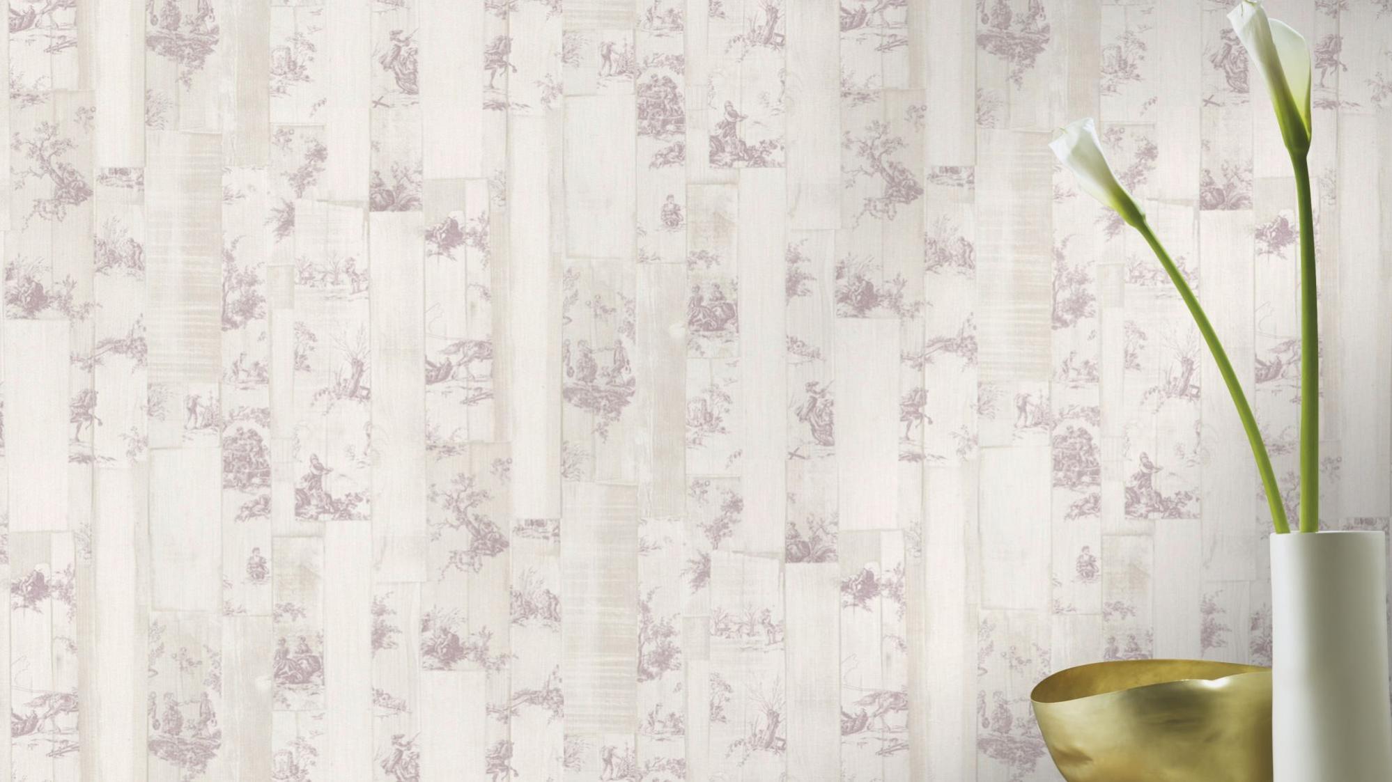 Papier peint intissé Toile de jouy beige | Leroy Merlin
