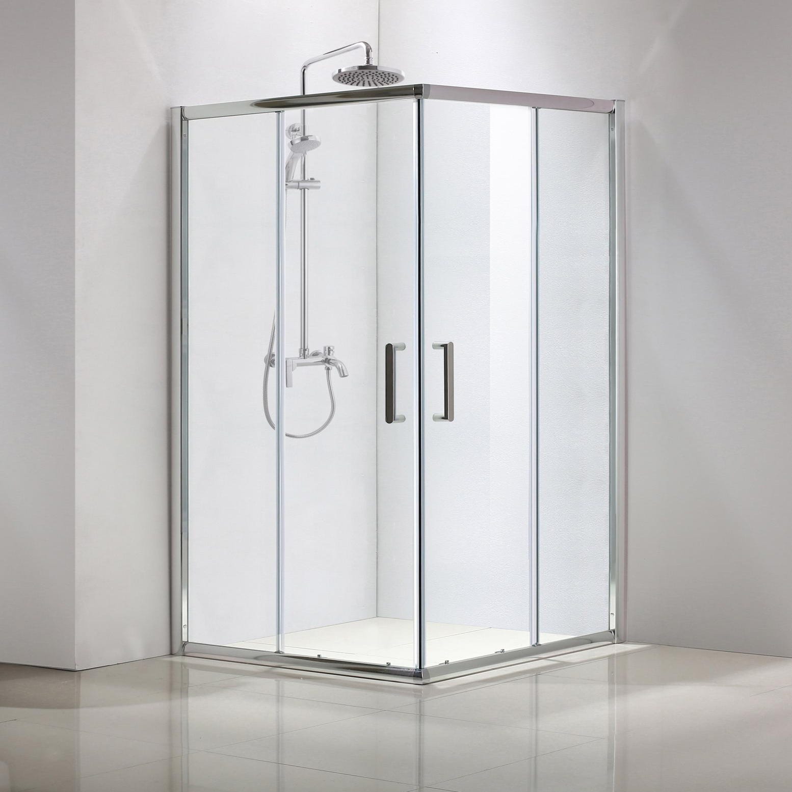 Porte de douche, angle carré chromé, L.69 cm x l.70 cm, verre transparent,  Quad