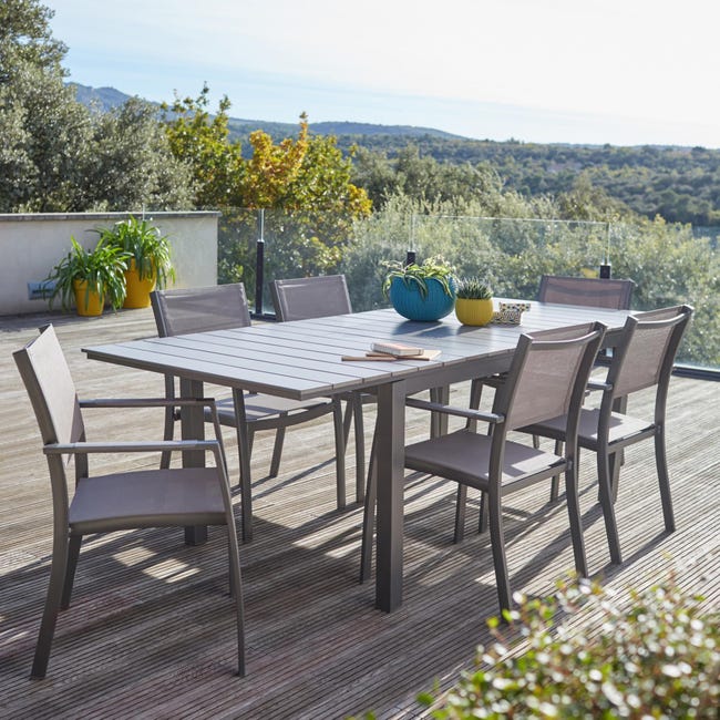 Table de jardin Salerno rectangulaire gris 4/6 personnes | Leroy Merlin