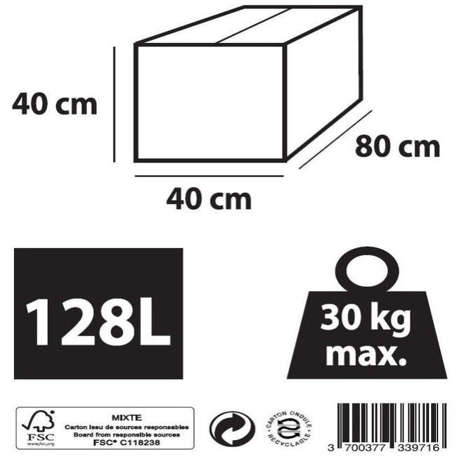 Carton 128 l, l.80 cm x H.40 cm x p.40 cm