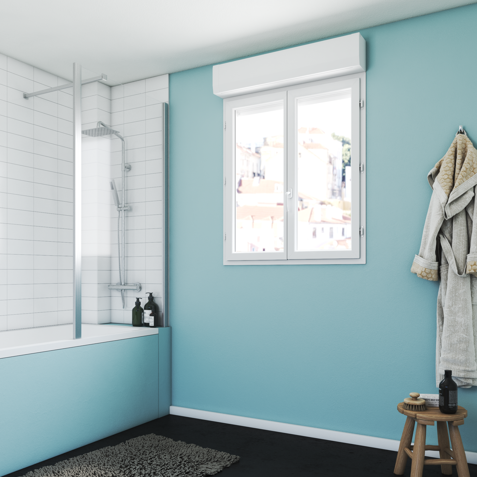 Fenetre Avec Volet Roulant Pvc Brico Essentiel Blanc 115x1cm 2 Vtx Tirant D Leroy Merlin