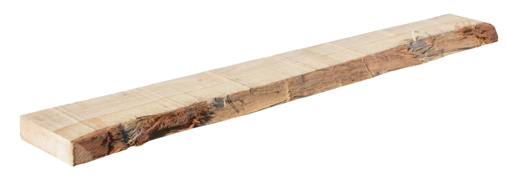 Planche en chêne massif avec écorce sur un bord, de +/ 80x27 mm, L.2m