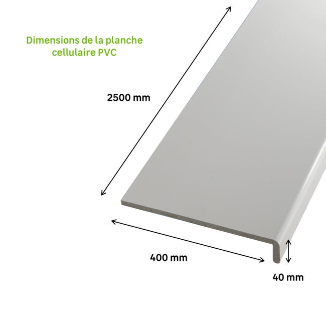 Tablette PVC/fenêtre blanc intérieur/extérieur larg.400 mm - Ep9mm