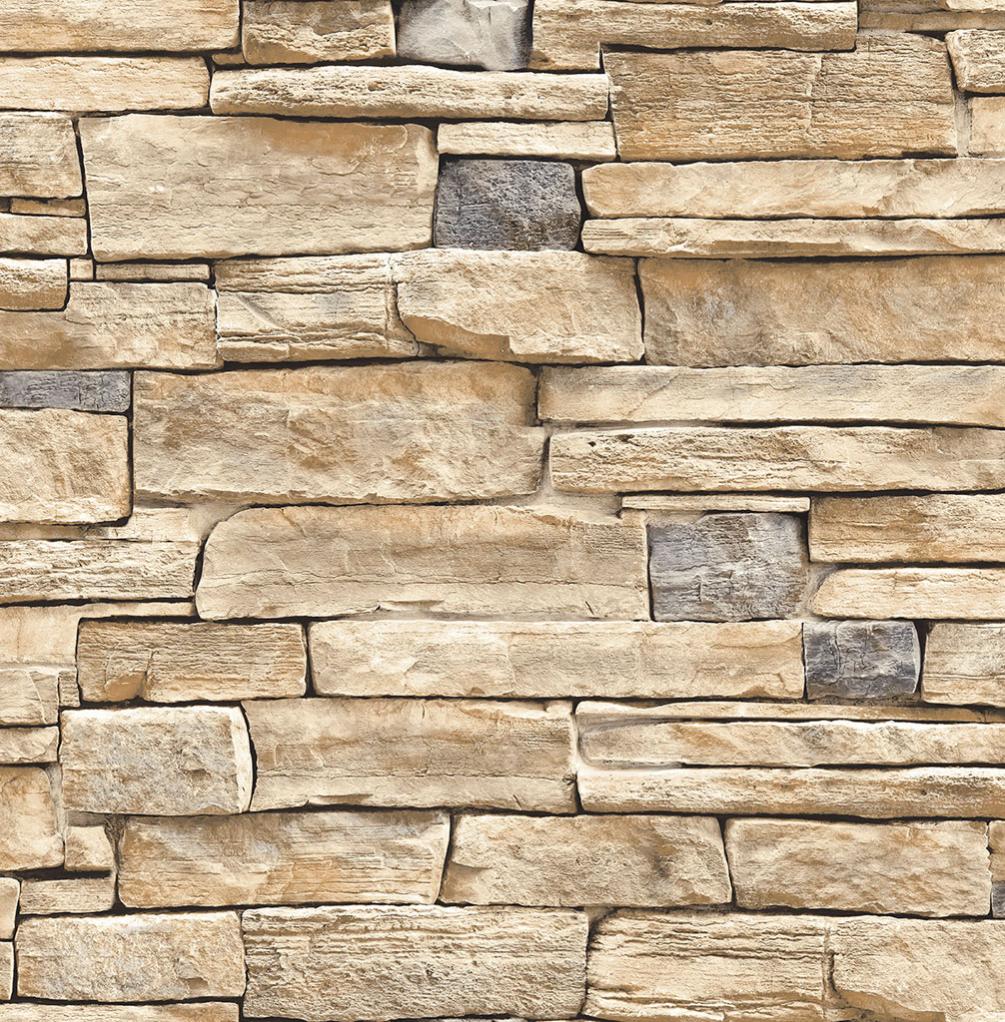Papier Peint Vinyle Mur De Pierre Beige Fonce Leroy Merlin