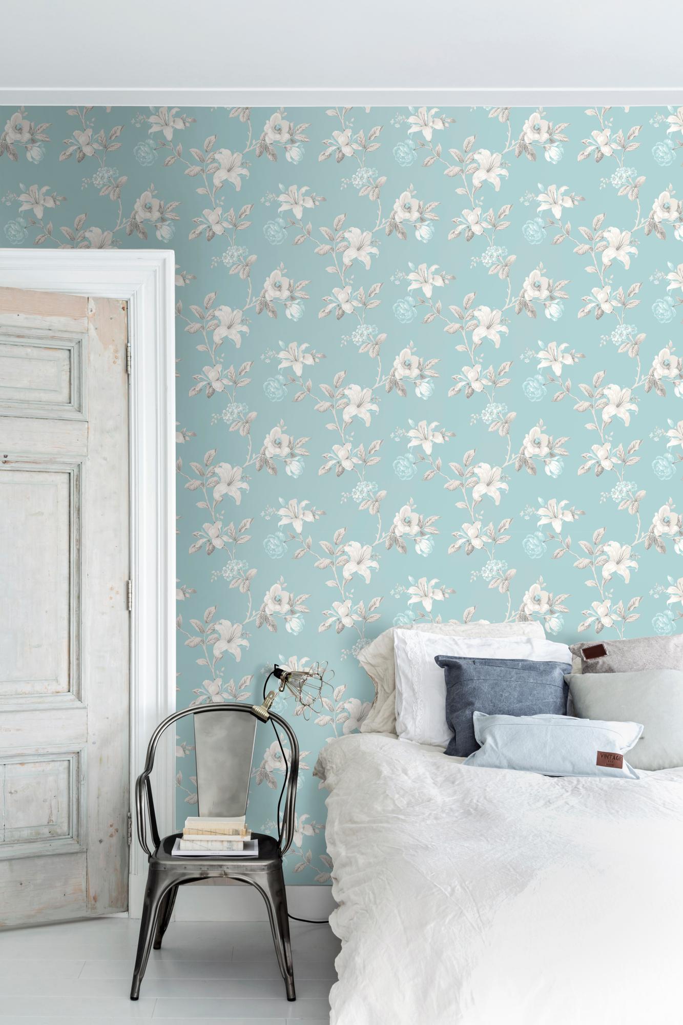 Papier peint expansé Fleur été Boutique bleu Leroy Merlin — free download
