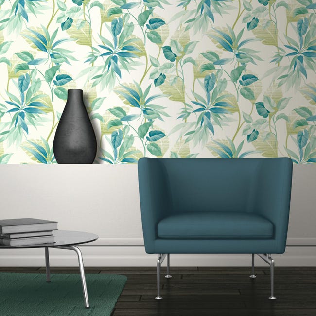Papier peint vinyle sur intissé Feuillage Tropical vert | Leroy Merlin