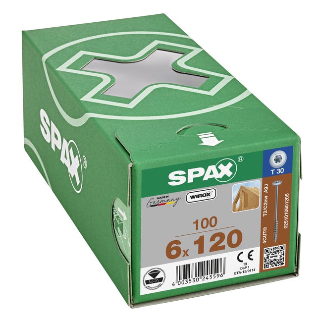 SPAX - Vis TF T Star+ Inox A2 6X120, boîte de 100 pièces, réf.  0197000601203