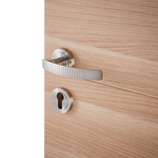 Poignée de porte d'entrée de sécurité design en Inox sur plaque Clé I  entraxe 210 mm, NERO HAUTE SECURITE