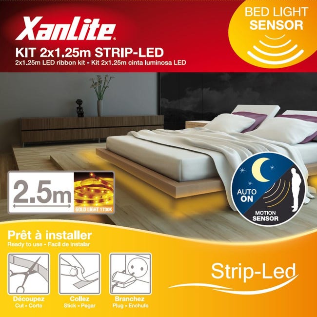 Kit ruban LED Dessous de lit 2 x 1.25m blanc chaud 1600K Bedlight