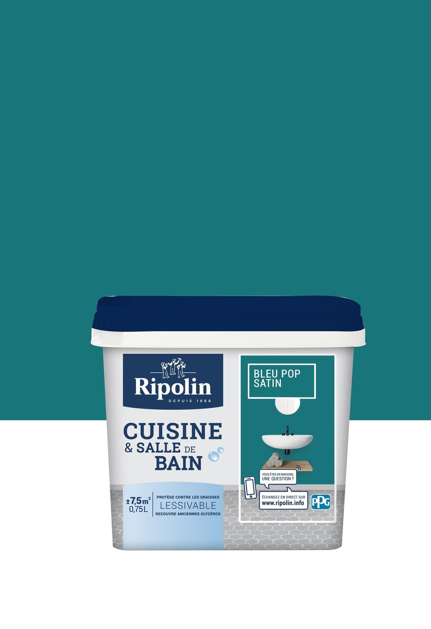 Peinture cuisine & bain Ripolin bleu pop satin 0.5L