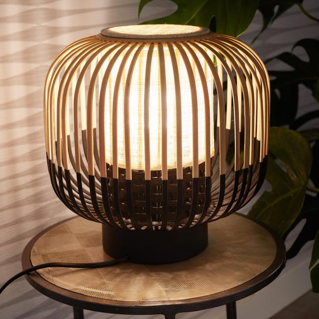 Lampe e27 bambou noir, FORESTIER Bamboo H.24 cm