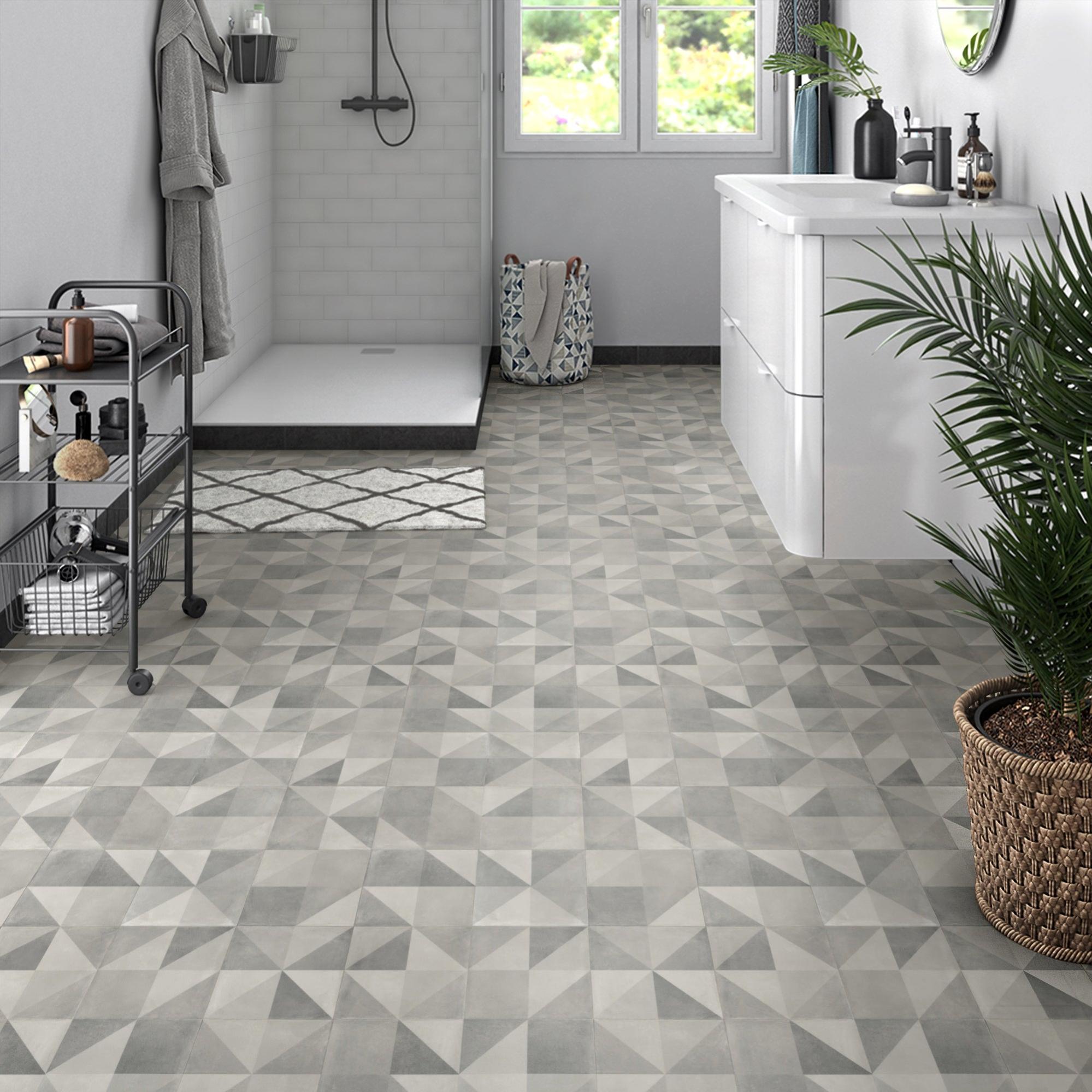 Sol PVC effet carreau de ciment gris prisme aerotex Livraison