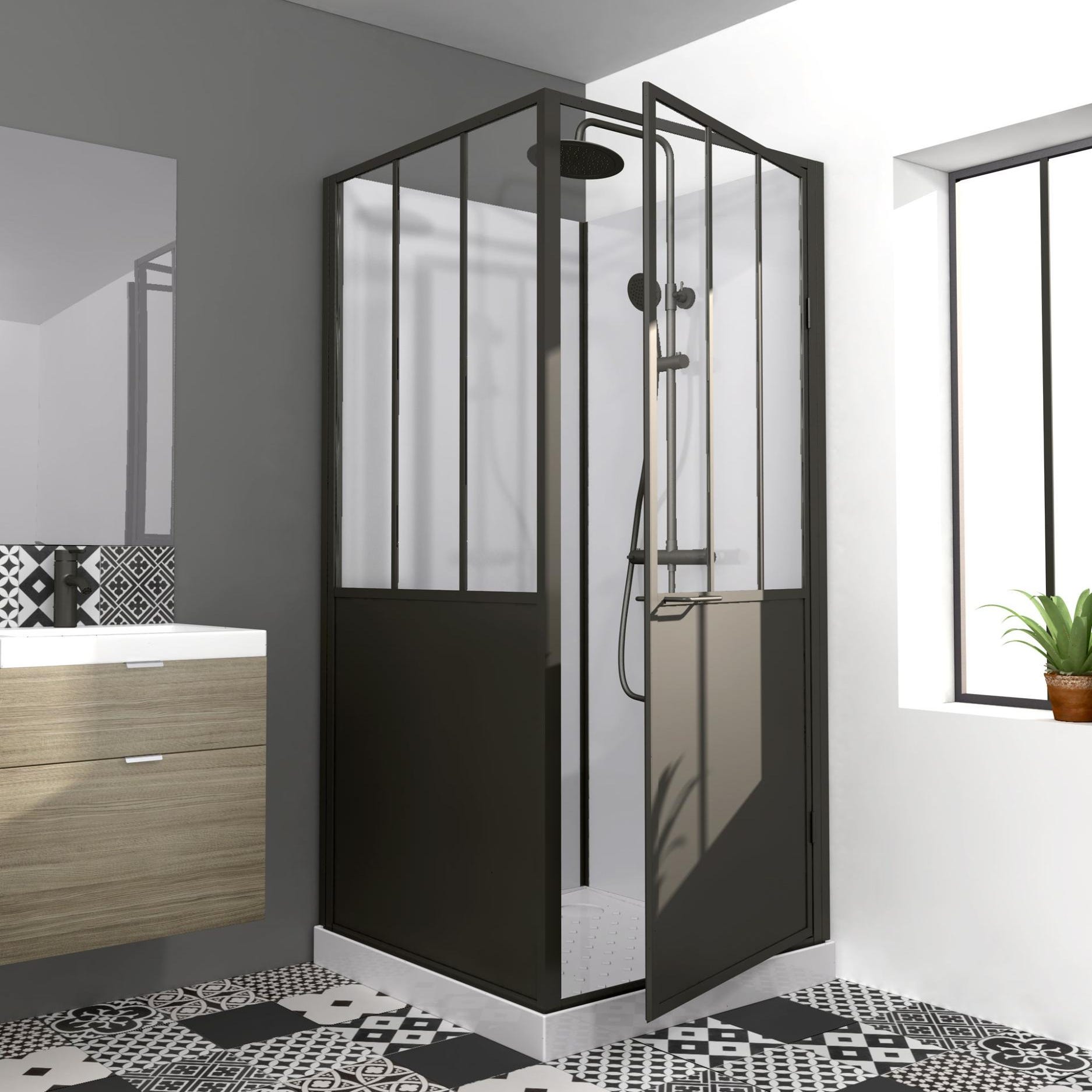 Schulte cabine de douche intégrale, 90 x 90 cm, avec porte coulissante,  parois fixes, receveur, panneaux muraux et robinetterie, Verona