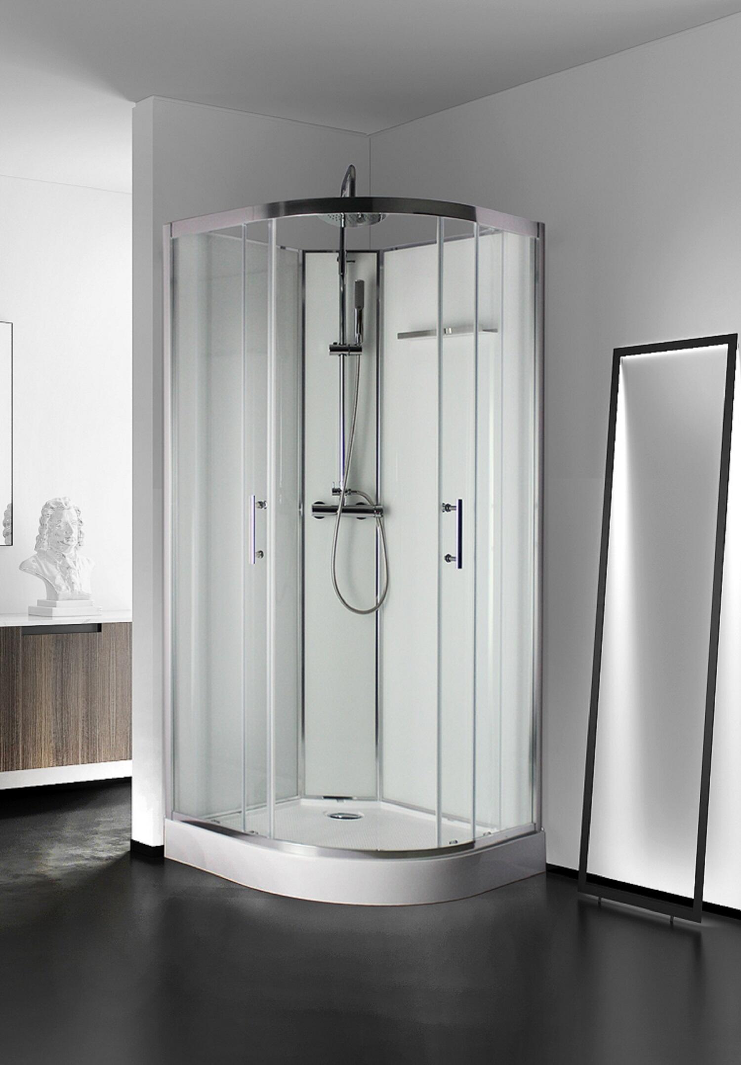 Cabine de douche, ¼ de cercle, 90x90cm, blanche, verre transparent 5mm, LYS