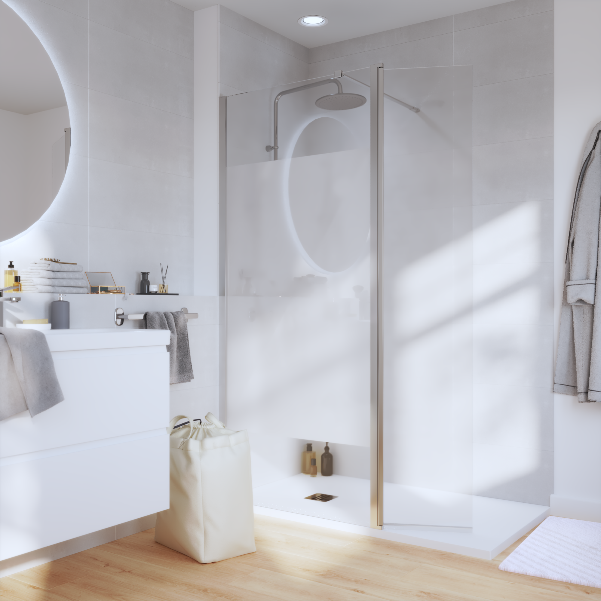 Paroi de douche à l'italienne, l.90 cm + l.40 cm verre sérigraphié 8 mm