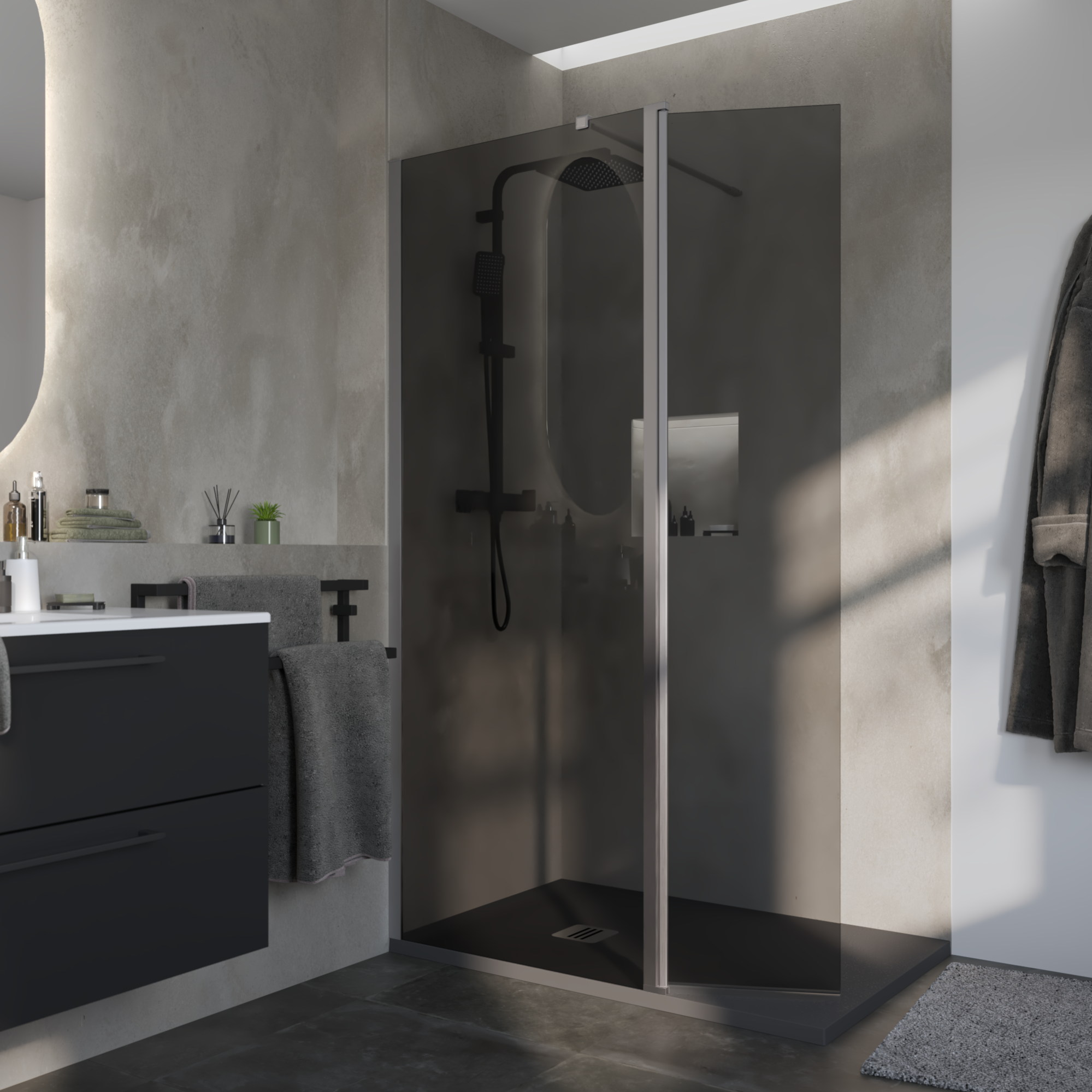 Paroi de douche à l'italienne, l.80 cm + l.40 cm verre fumé 8 mm Remix