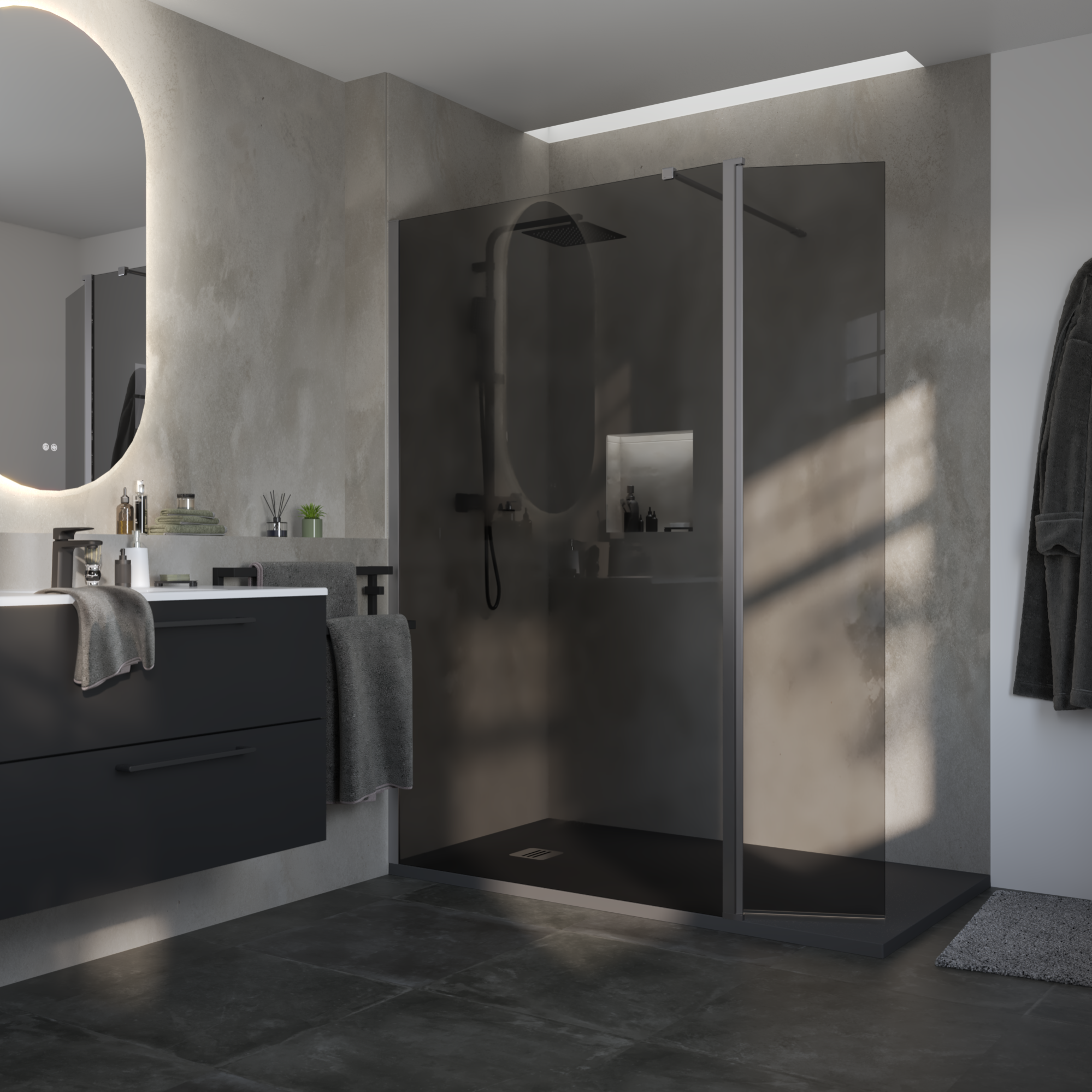 Paroi de douche à l'italienne, l.120 cm + l.40 cm verre fumé 8 mm Remix